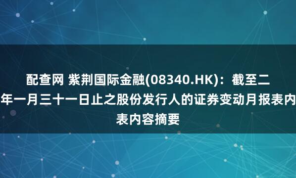 配查网 紫荆国际金融(08340.HK)：截至二零二六年一月三十一日止之股份发行人的证券变动月报表内容摘要